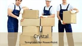  Presentation with boxes - Amazing slides having loading unloading service - workers unload boxes backdrop and a coral colored foreground