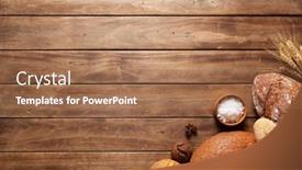  Presentation with wood board - PPT theme featuring loaf-of-fresh-bread background and a coral colored foreground