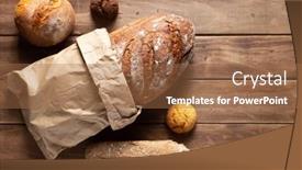  Presentation with wood board - Cool new PPT layouts with loaf-of-fresh-bread backdrop and a coral colored foreground