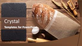  Presentation with wood board - Amazing PPT theme having loaf-of-fresh-bread backdrop and a coral colored foreground