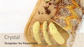  Presentation with sweet - PPT theme consisting of loaf-of-fresh-sliced-sweet background and a yellow colored foreground