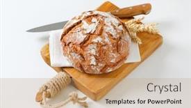  Presentation with cutting-board - Theme featuring loaf-of-rustic-sourdough-bread background and a coral colored foreground