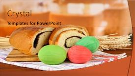  Presentation with cutting board - Cool new slide deck with loaf with poppy seed on cutting board on bright background backdrop and a gold colored foreground