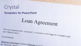  Presentation with loan - PPT layouts consisting of loan-agreement-in-a-dark background and a sky blue colored foreground