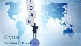  Presentation with loan - PPT theme having loan-and-debt-concept background and a sky blue colored foreground