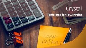  Presentation with loan - Cool new presentation design with loan-default-word-on-note backdrop and a violet colored foreground