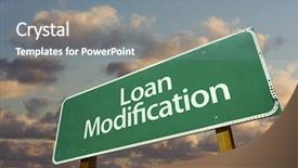  Presentation with loan - PPT theme featuring loan modification green road sign background and a gray colored foreground