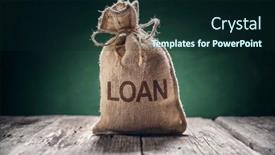  Presentation with mortgage - PPT theme having loan-money-burlap-sack-bag background and a wine colored foreground