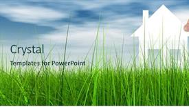  Presentation with home loan - Colorful presentation theme enhanced with loan mortgage property or home backdrop and a lemonade colored foreground