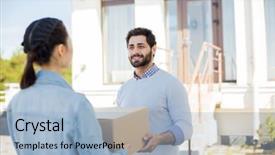  Presentation with sportswoman boxing woman - PPT theme consisting of her husband during relocation process background and a  colored foreground