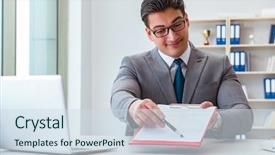  Presentation with office - Beautiful PPT theme featuring loan prposal - businessman signing business documents backdrop and a  colored foreground