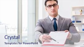  Presentation with business challenge businessman entrance maze - PPT theme enhanced with loan prposal - businessman signing business documents background and a sky blue colored foreground