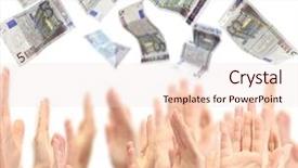  Presentation with money - Slide set consisting of loan prposal - many hands reaching background and a  colored foreground