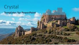  Presentation with castle - PPT theme consisting of loarre-castle-hesuca-province-aragon background and a cyan colored foreground
