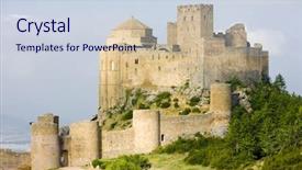  Presentation with castle - Presentation theme enhanced with loarre castle huesca province aragon background and a  colored foreground