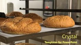  Presentation with bakery - Amazing slide deck having loaves of bread on shelving in bakery backdrop and a tawny brown colored foreground