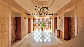  Presentation with interior - Beautiful PPT theme featuring lobby floor - modern corridor interior backdrop and a coral colored foreground