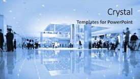  Presentation with lobby - Colorful presentation theme enhanced with lobby floor - people in hall of business backdrop and a light blue colored foreground