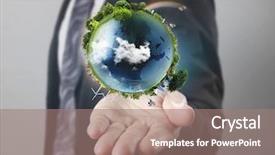  Presentation with hand holding earth - Presentation theme having lobes - lobe earth in human hand background and a coral colored foreground