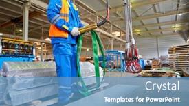  Presentation with manufacturing plant - Amazing presentation design having lobnya-jun-7-workers-operates backdrop and a teal colored foreground