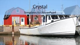  Presentation with fishing boat - Presentation theme enhanced with lobster fishing boat tied up background and a light blue colored foreground