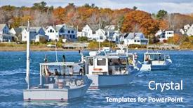  Presentation with vessels - Slide deck with lobster fishing vessels at sunset background and a teal colored foreground
