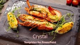  Presentation with modern food - Presentation with lobster-with-flavored-butter-herb background and a tawny brown colored foreground