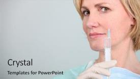  Presentation with medic - Amazing slides having local anesthesia - female medic with a syringe backdrop and a light gray colored foreground