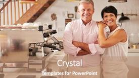  Presentation with cafe - Cool new presentation theme with local business - cafe owners portrait backdrop and a coral colored foreground