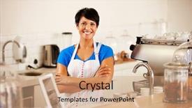  Presentation with cafe - Audience pleasing presentation theme consisting of local business - cafe worker backdrop and a coral colored foreground