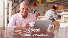  Presentation with middle ages - Cool new slide set with local business - middle aged man working backdrop and a coral colored foreground