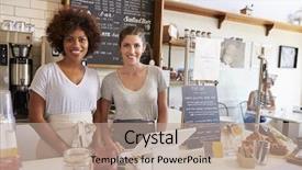  Presentation with two black women - Audience pleasing PPT layouts consisting of local business - two women behind the counter backdrop and a coral colored foreground