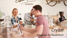  Presentation with order - Colorful presentation enhanced with local business - young men paying for order backdrop and a coral colored foreground