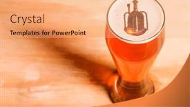  Presentation with craft beer - PPT theme with local craft beer brewery silhouette in glass of fresh beer on pub table view from above background and a coral colored foreground