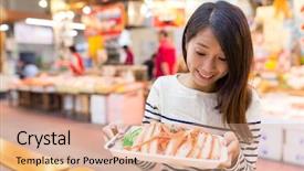  Presentation with crab - Colorful presentation theme enhanced with local food - excited woman enjoy tray backdrop and a coral colored foreground