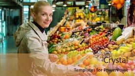  Presentation with cheerful - Slide set featuring local food - young cheerful blond woman choosing background and a yellow colored foreground