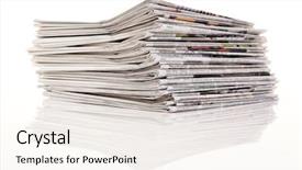  Presentation with newspapers - Colorful PPT layouts enhanced with local news - old newspapers and magazines backdrop and a sky blue colored foreground