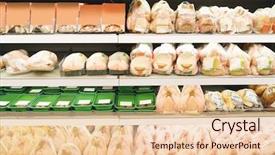  Presentation with fresh meat - Theme having local trade - shelves with fresh meat background and a lemonade colored foreground