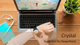  Presentation with navigation - Colorful PPT theme enhanced with location business people and technology backdrop and a coral colored foreground