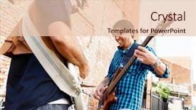  Presentation with festival music band hands playing - Cool new slide set with location sound - band of musicians playing backdrop and a  colored foreground