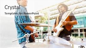  Presentation with festival music band hands playing - Presentation design with location sound - band of musicians playing background and a  colored foreground