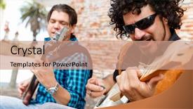  Presentation with festival music band hands playing - Amazing PPT layouts having location sound - band of musicians playing backdrop and a  colored foreground