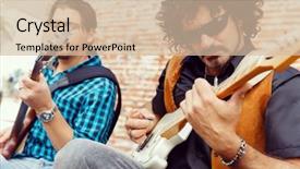  Presentation with festival music band hands playing - Audience pleasing presentation consisting of location sound - band of musicians playing backdrop and a  colored foreground