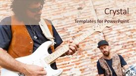  Presentation with festival music band hands playing - Slide set enhanced with location sound - band of musicians playing background and a  colored foreground