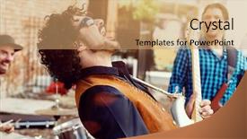  Presentation with festival music band hands playing - Colorful slide set enhanced with location sound - band of musicians playing backdrop and a coral colored foreground