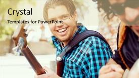  Presentation with band - Colorful presentation theme enhanced with location sound - band of musicians playing backdrop and a  colored foreground