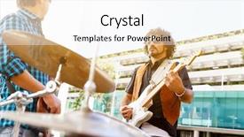  Presentation with festival music band hands playing - Presentation theme with location sound - band of musicians playing background and a  colored foreground