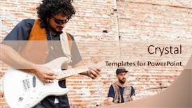  Presentation with band - Beautiful PPT layouts featuring location sound - band of musicians playing backdrop and a  colored foreground