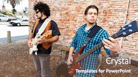  Presentation with festival music band hands playing - Presentation theme featuring location sound - band of musicians playing background and a tawny brown colored foreground