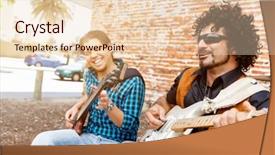  Presentation with band - Slide set enhanced with location sound - band of musicians playing background and a  colored foreground